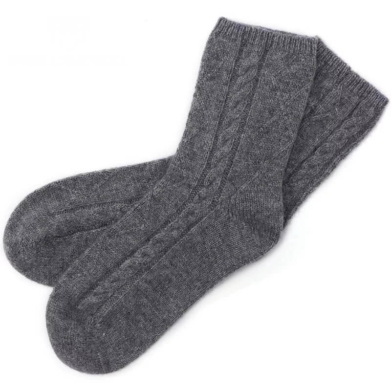 Luxurious Women’s 100% Cashmere Cable Bed Socks in dark grey