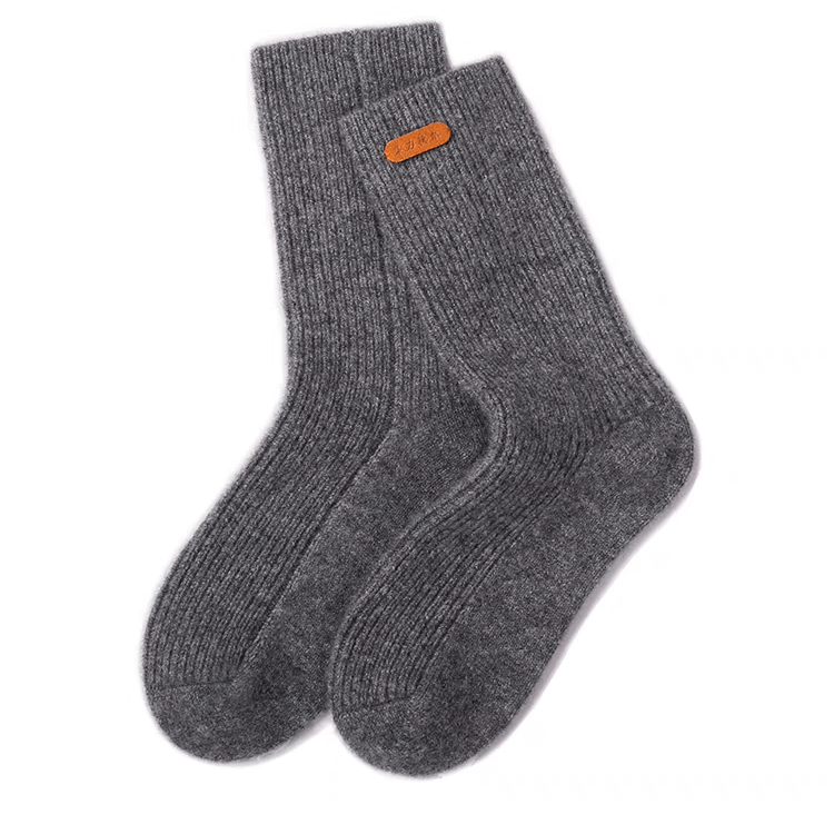 women's  affordable luxury cashmere ribbed bed socks in dark  grey
