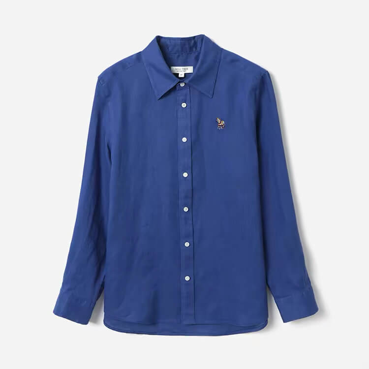 deep ocean blue 100% linen long sleeve shirt relaxed fit women