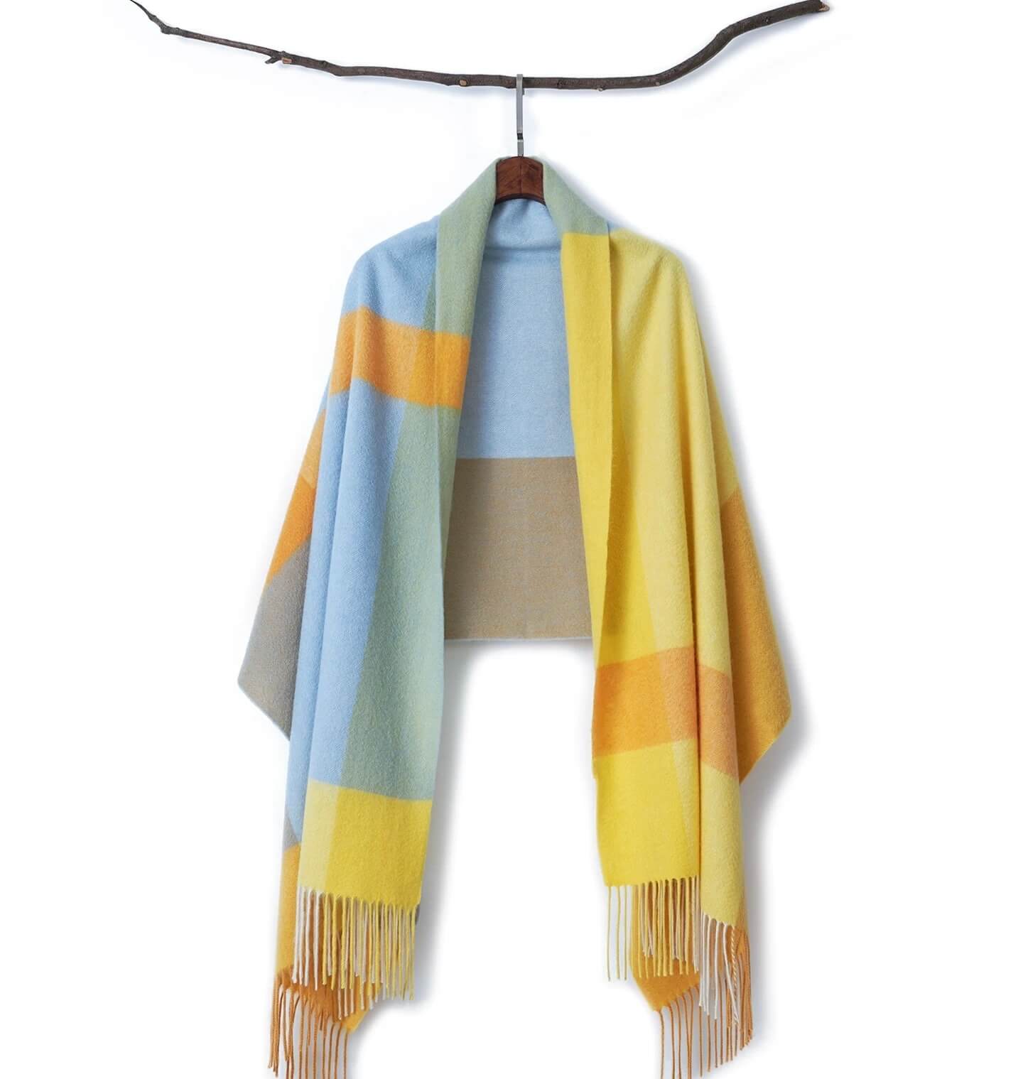 three-tone checkerboard patterns 100% cashmere shawl scarf，premium cashmere plaid shawl scarf wrapped around neck