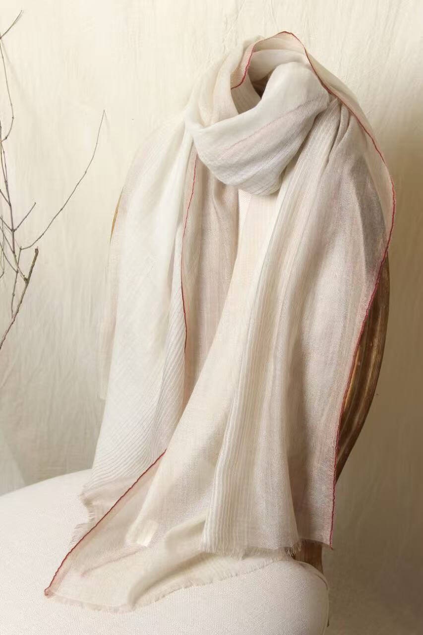 elegant white to beige cashmere scarf wrap