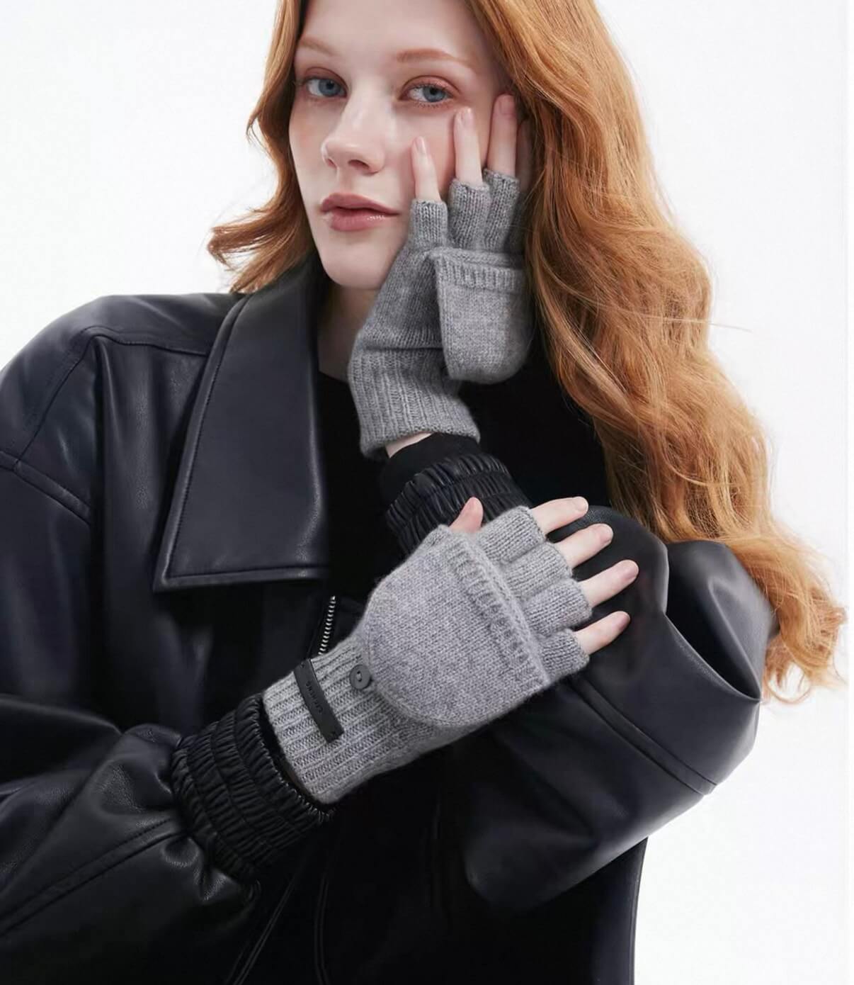 100% Cashmere Convertible Fingerless Gloves for Women