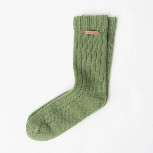 women's cashmere ribbed bed socks in grass green, slipper cashmere  socks