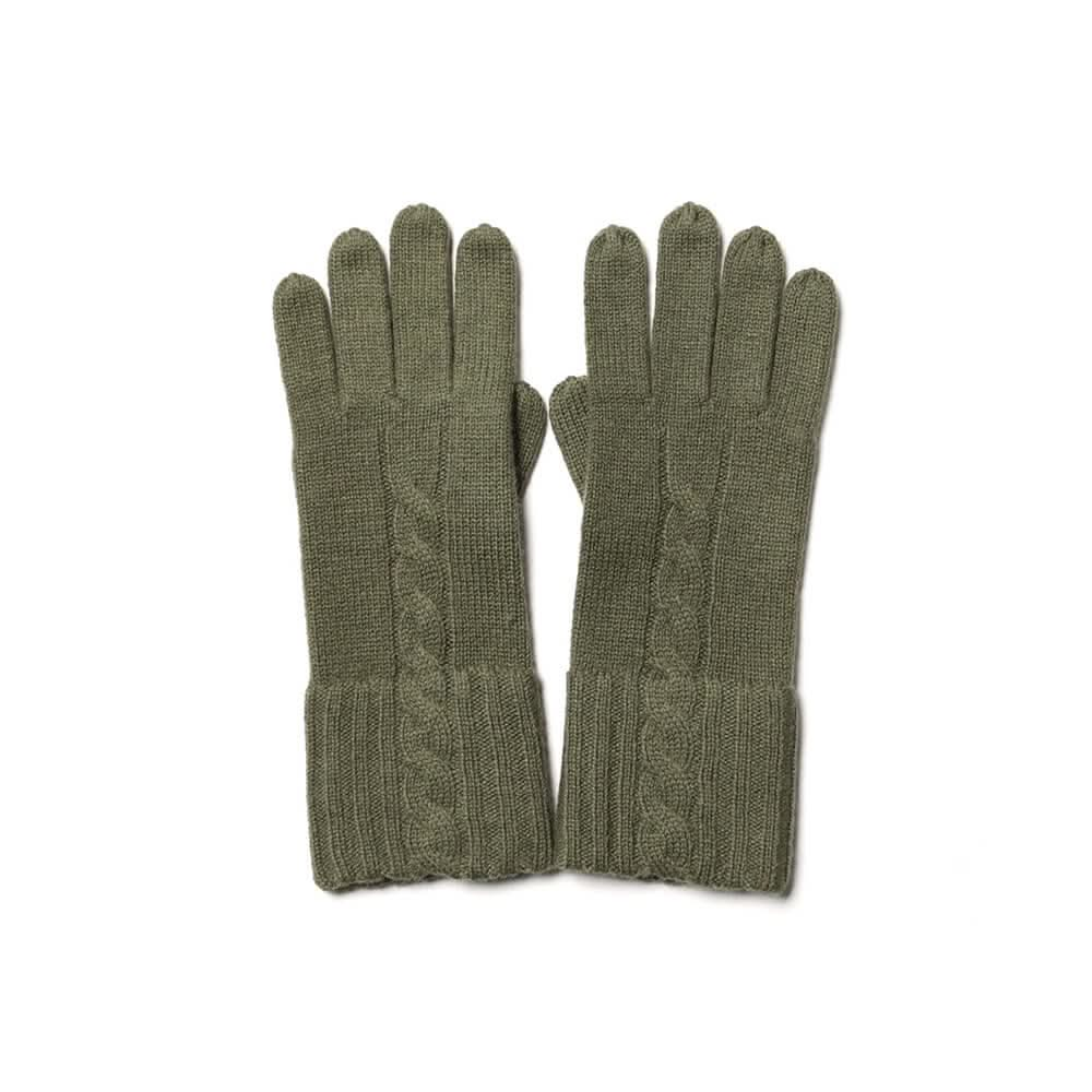 Women's 100% Pure Cashmere Cable Knit Gloves in army green