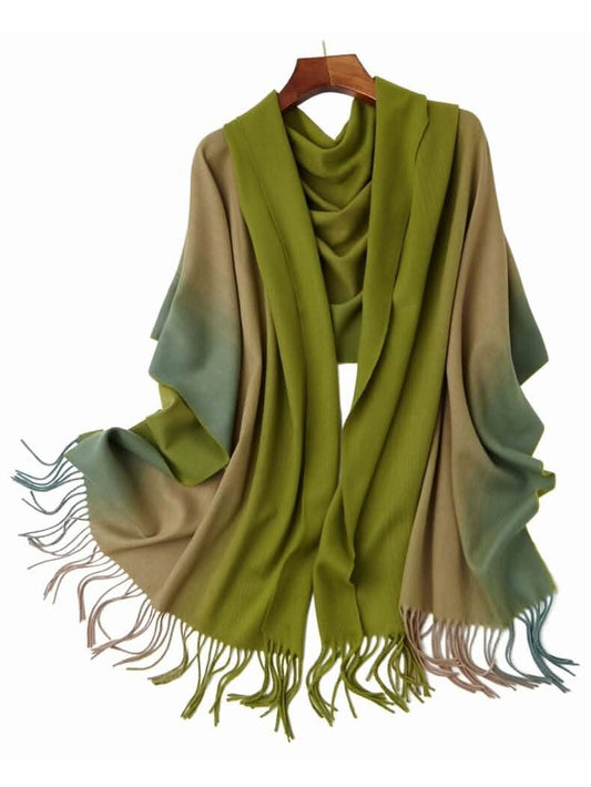 Women's Luxury Pure Cashmere Scarf in green color, The best Christmas and New Year gift for your lover and friends.