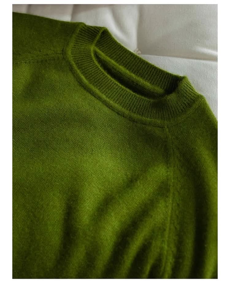 women's green crew neck cashmere sweater for cold weather