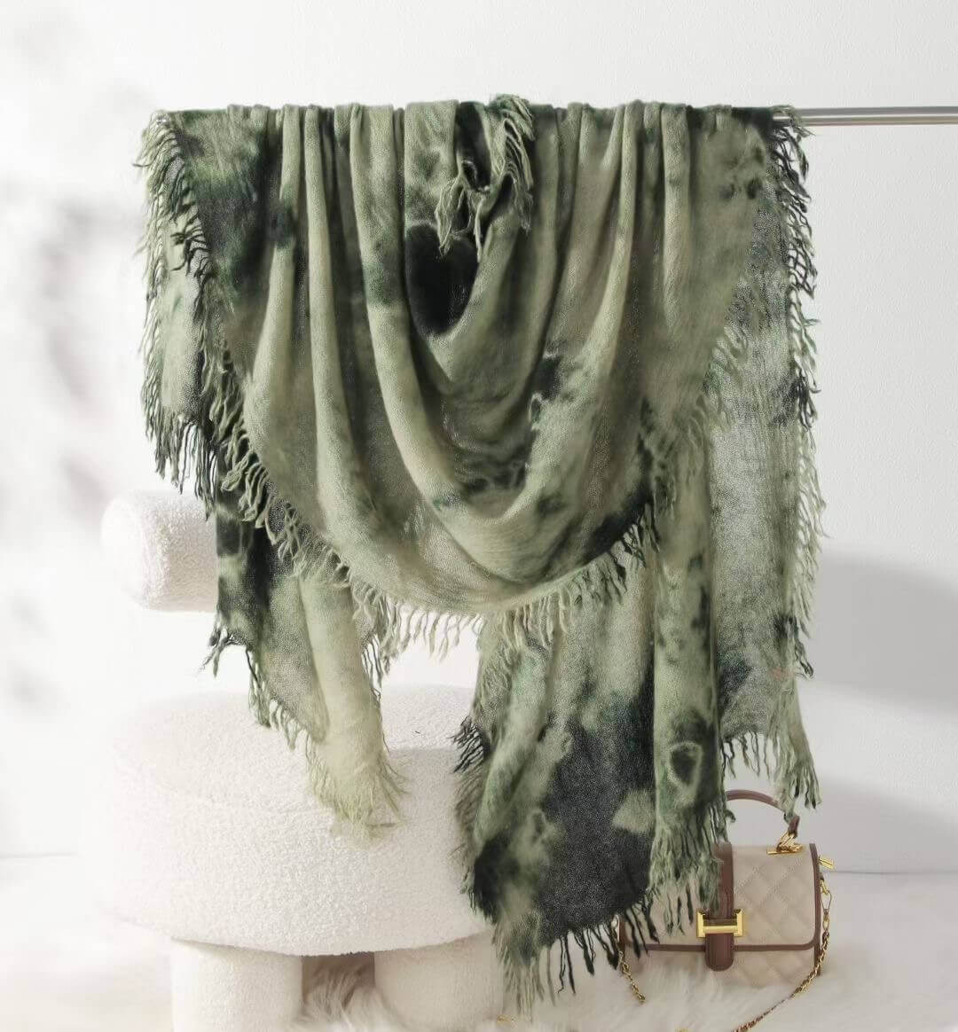 Hand-Dyed Cashmere Shawl for Women in green color 