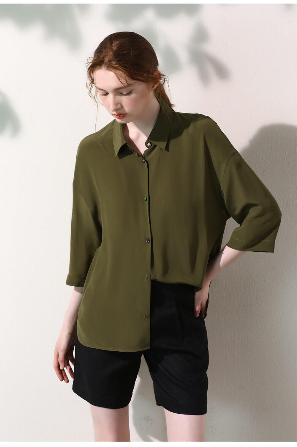  women's Silk Shirt Blouse in army green