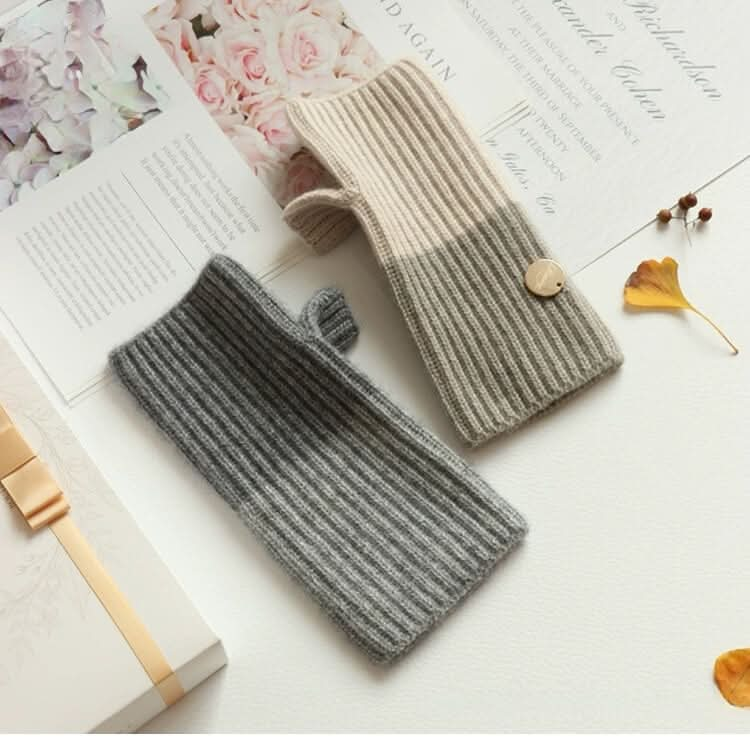 Women's Fingerless Cashmere Gloves,Fingerless mittens with separate thumb hole in grey shade