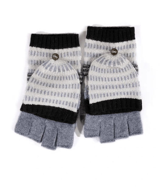 cashmere gloves for women in white and grey color, flap gloves