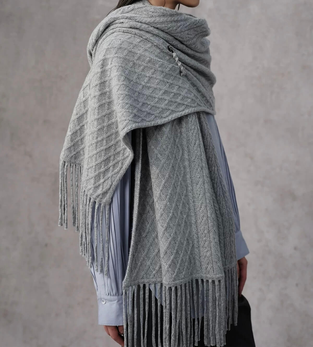 women's cashmere scarf shawl with tassels in grey color