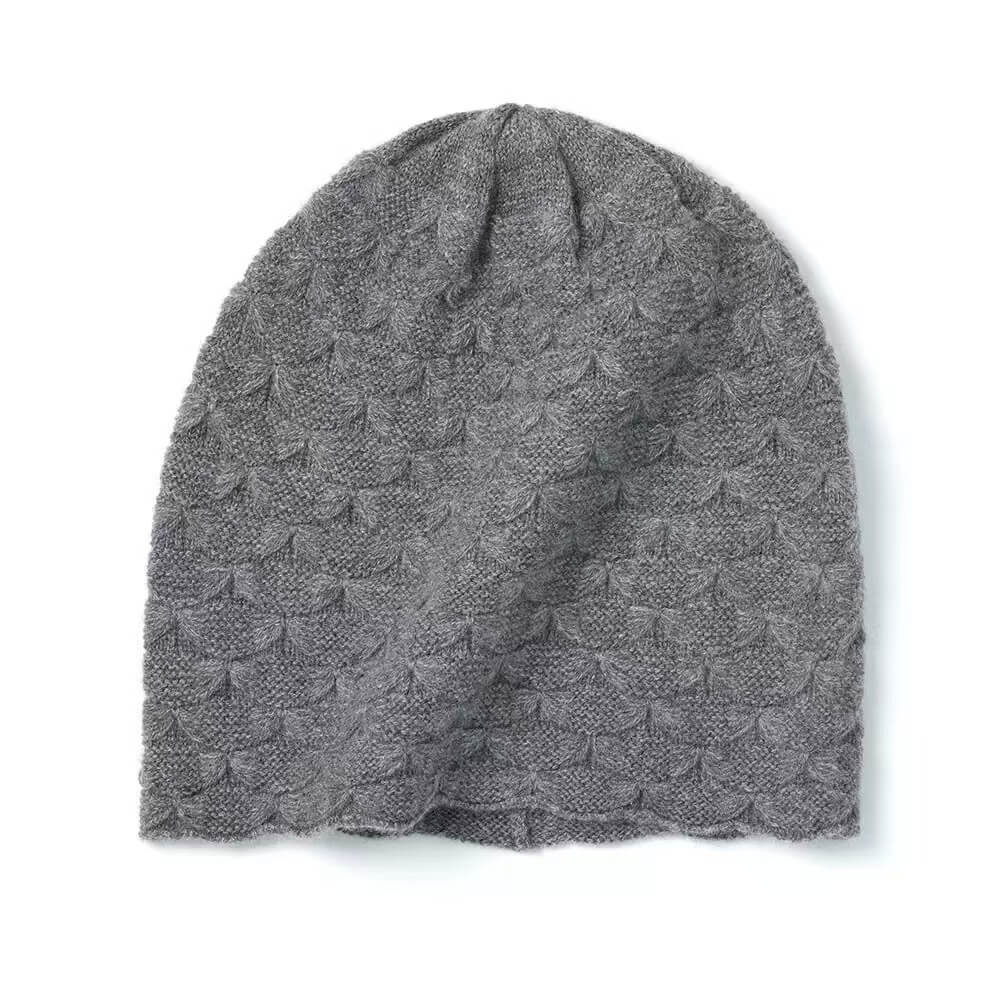 grey knit 100% cashmere beanie for women 