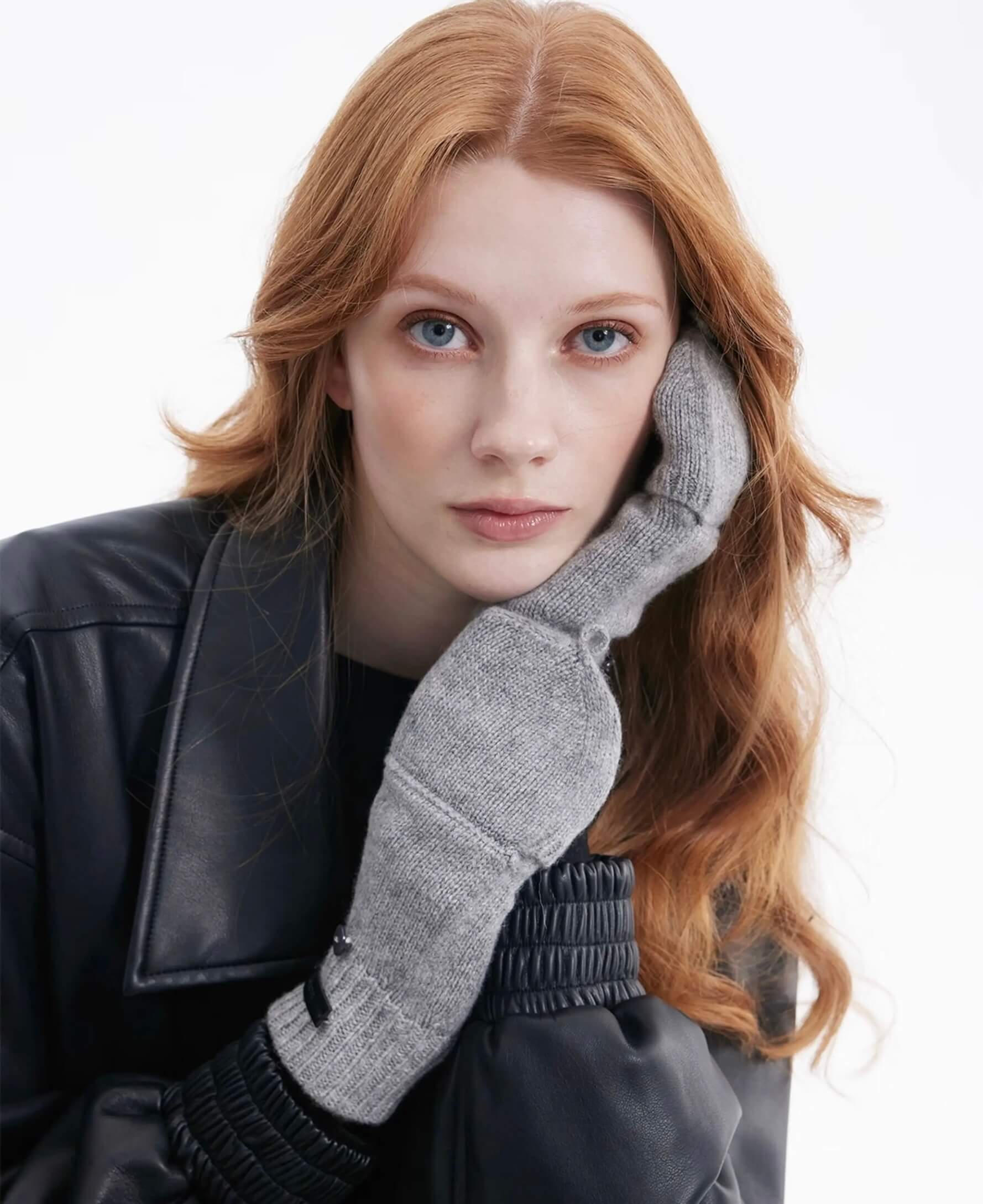 100% Cashmere Convertible Fingerless Gloves for Women