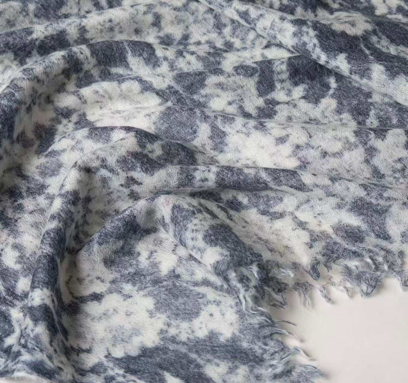 grey floral pattern on ivory white base lightweight cashmere travel wrap