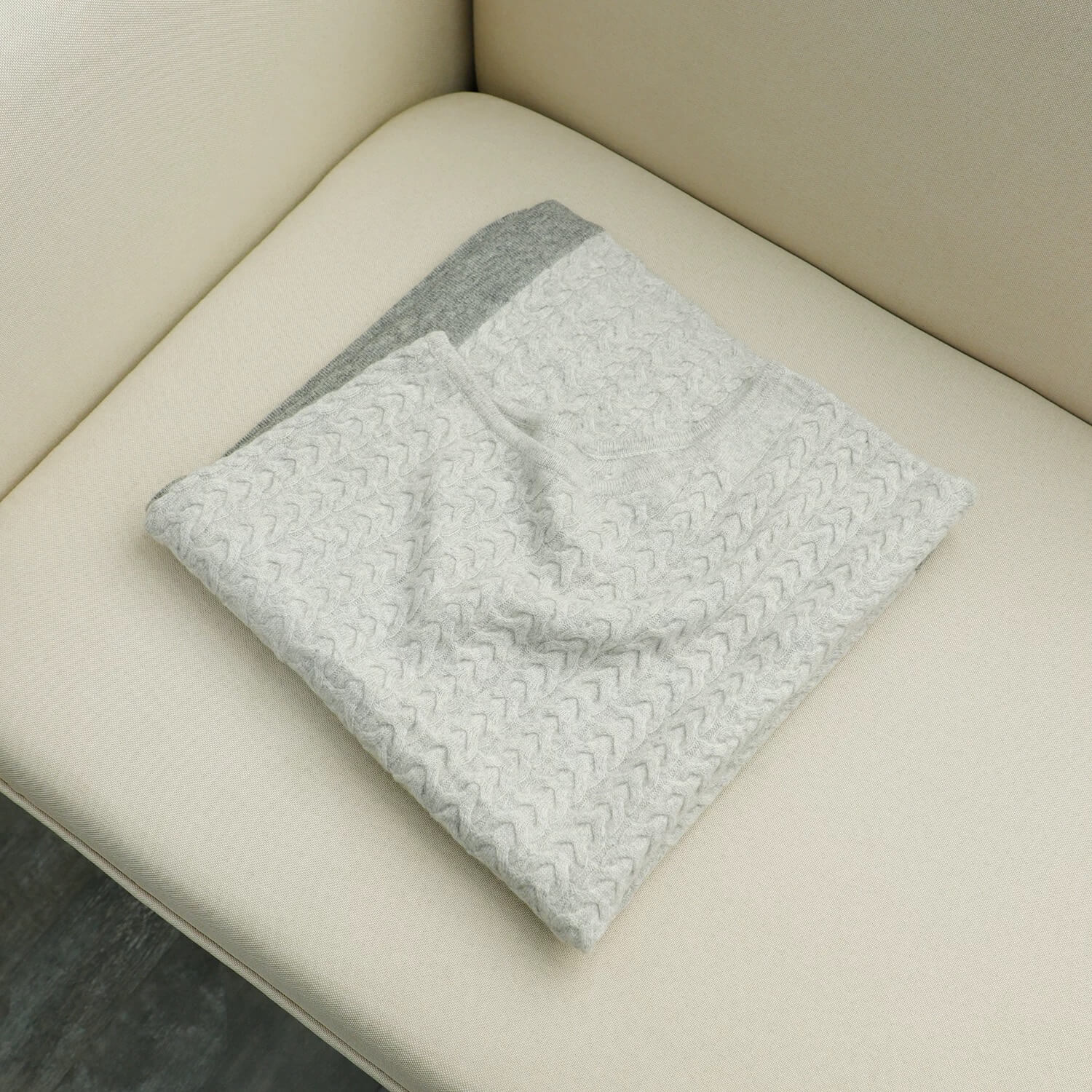 100% Cashmere Cable Knit Poncho in Blush Pink with Light Gray Trim,Light Gray Cable Knit Cashmere Poncho with Dark Gray Trim