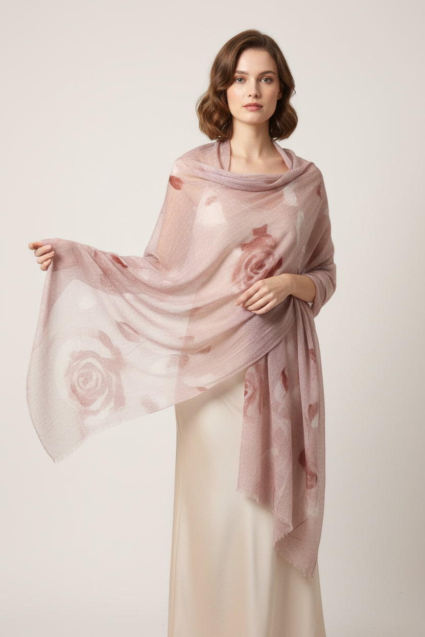 lightweight 100 percent cashmere rose scarf for women spring summer