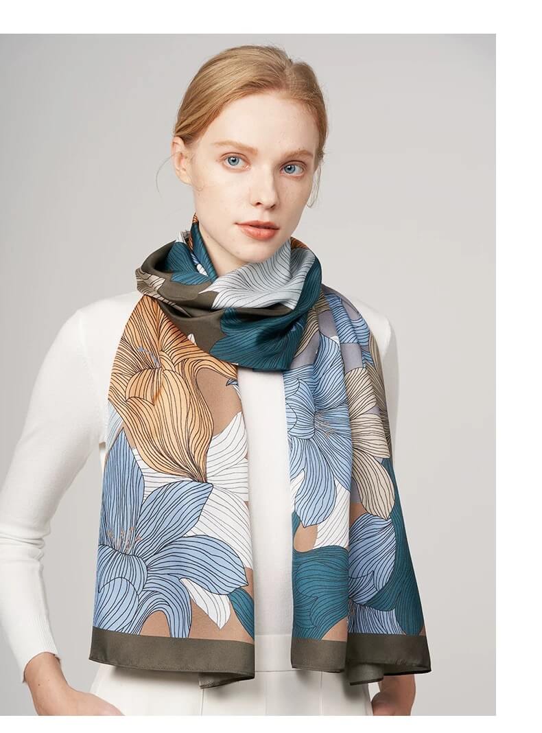 High-end Nordic floral scarf 100% mulberry silk 
