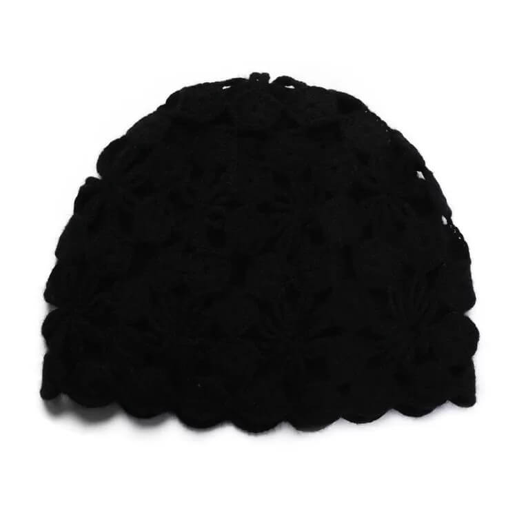 	Luxury 100% cashmere handmade crochet beanie hat in black soft breathable winter accessory