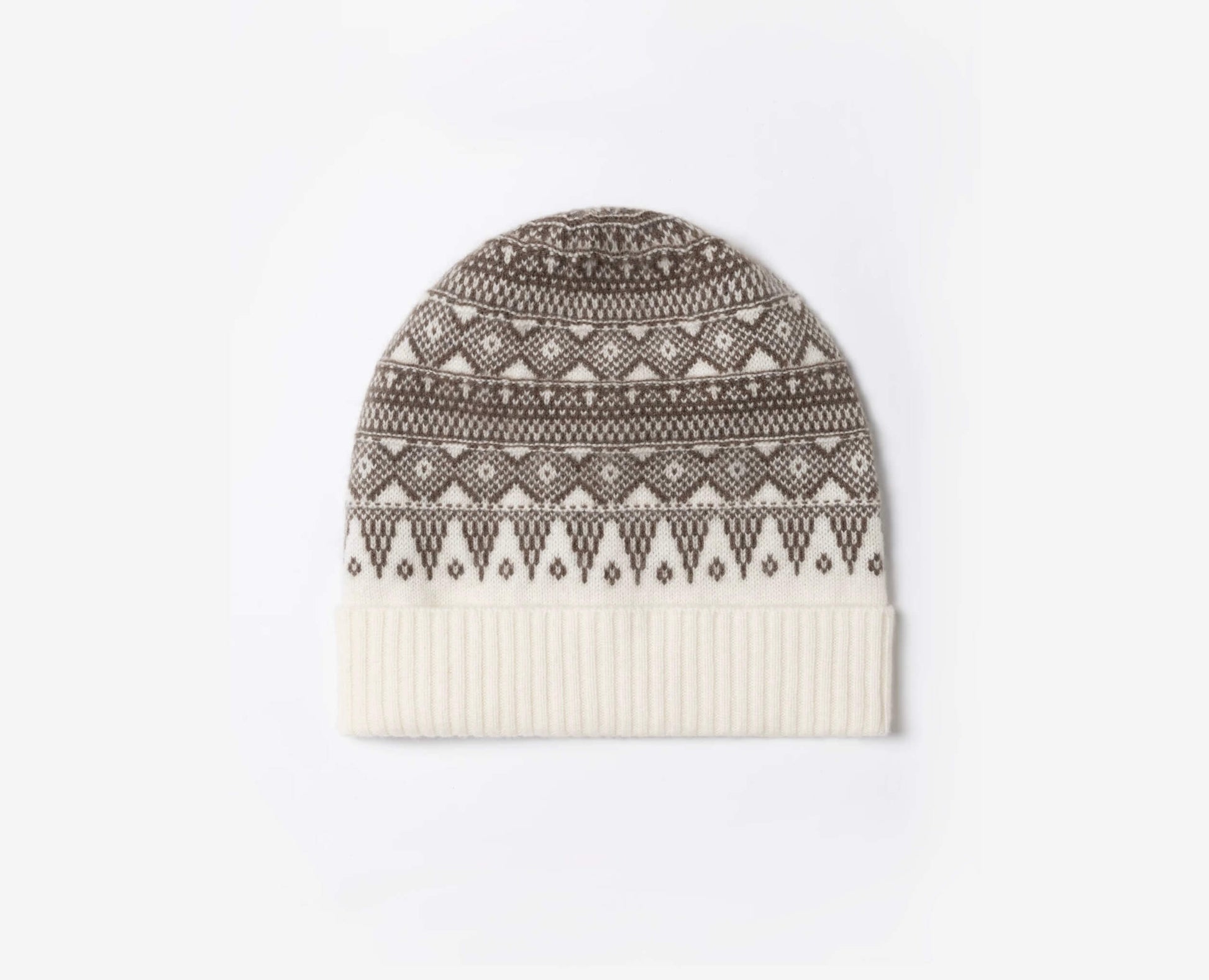Premium Fair Isle cashmere beanie for women,White base cashmere beanie holiday design