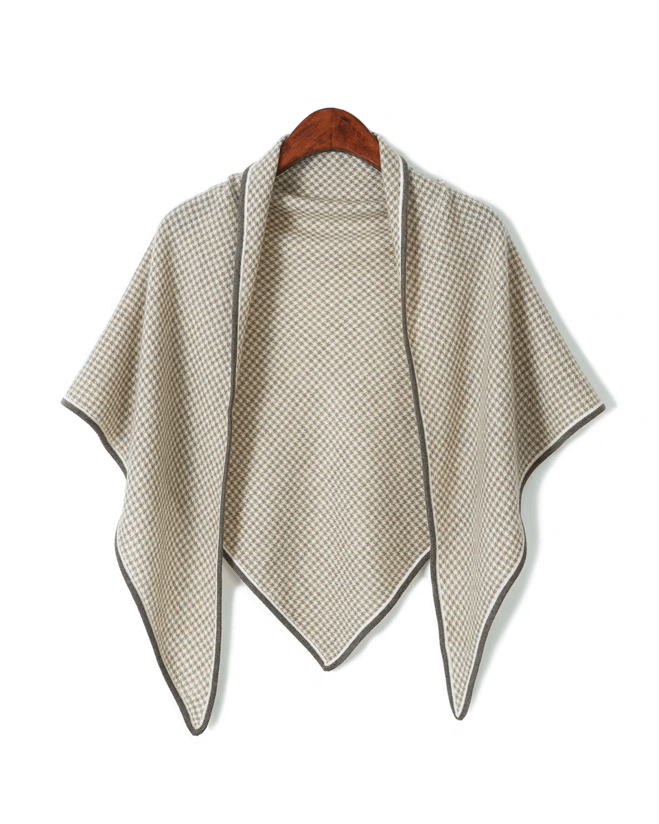 Women's triangle cashmere scarf beige color Houndstooth scarf