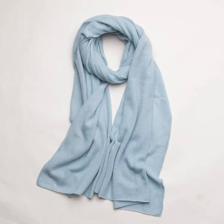 Light blue 100% pure lightweight cashmere scarf for women