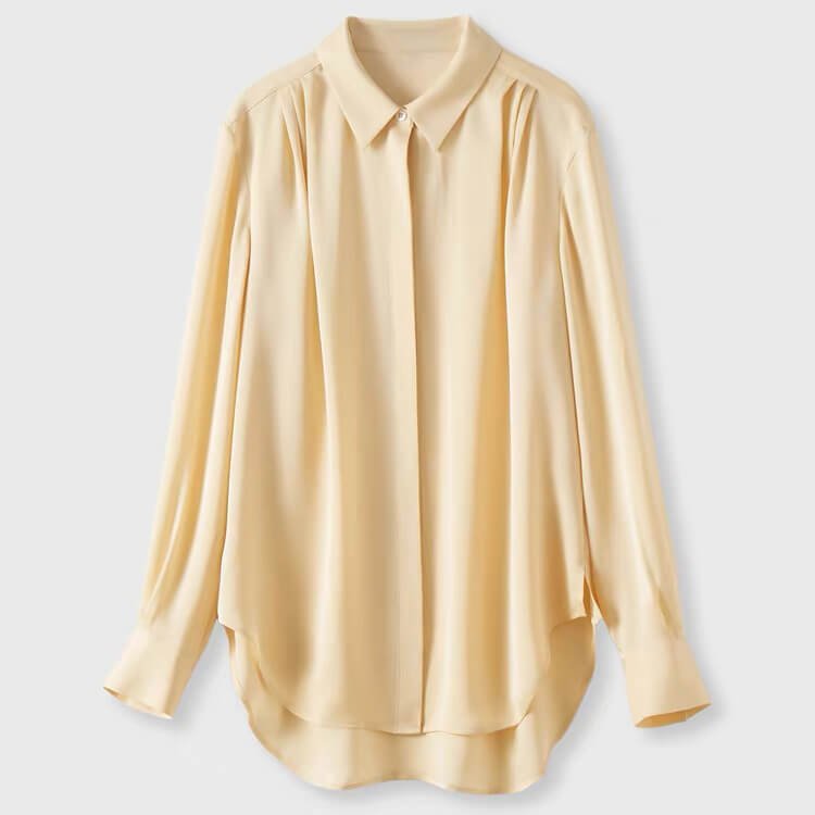 women’s luxury silk blouse,pleated shoulder silk blouse