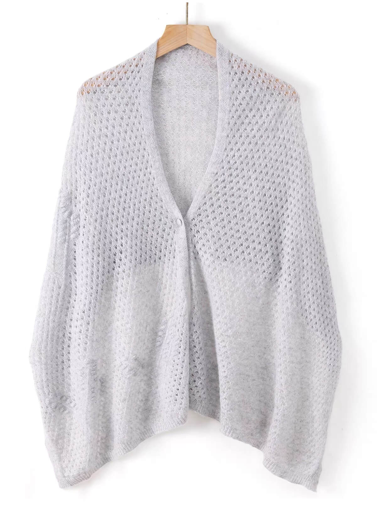 light grey pure cashmere mesh knit shoulder wrap