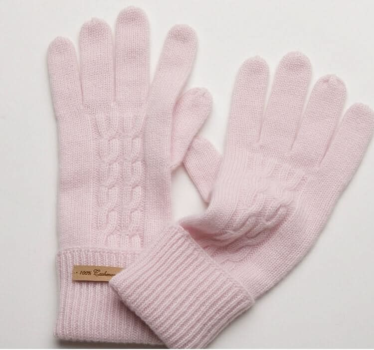 Women's Cable Cashmere Gloves in light pink