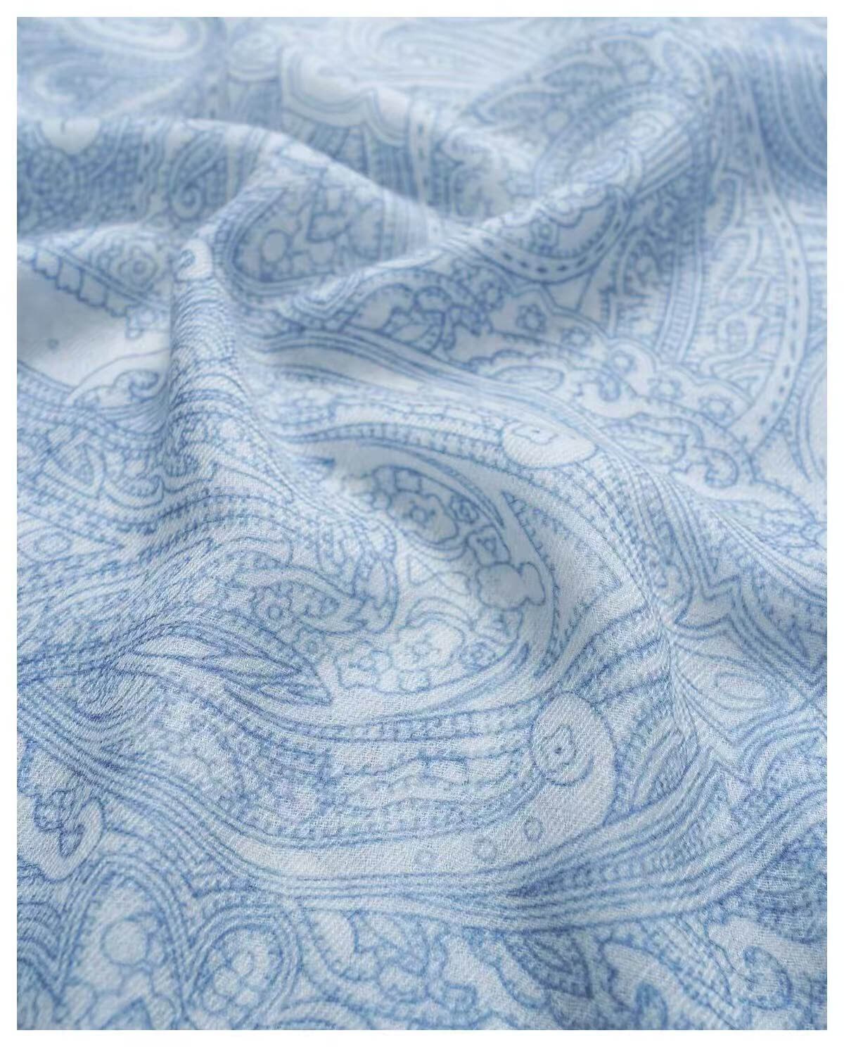 lightweight blue paisley cashmere shawl, 60g luxury wrap