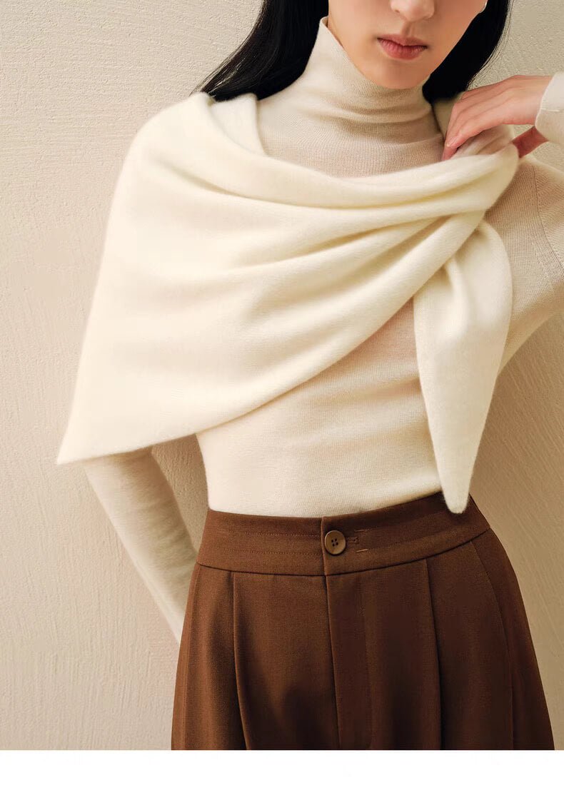100% Cashmere Triangle Oversized Shawl for Women in pure white ,100% cashmere knitted triangle shawl in white