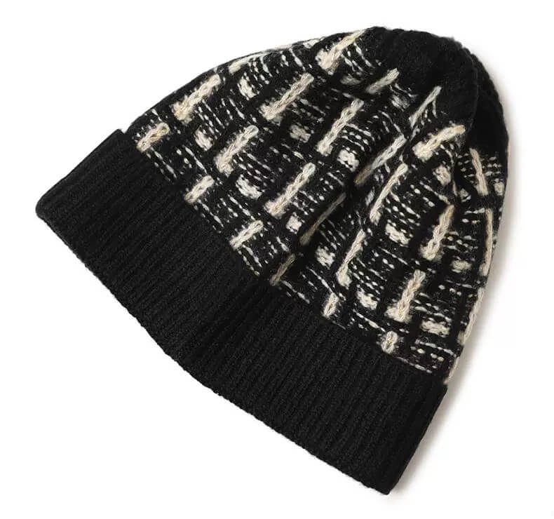 Black and white check cashmere hat round top design