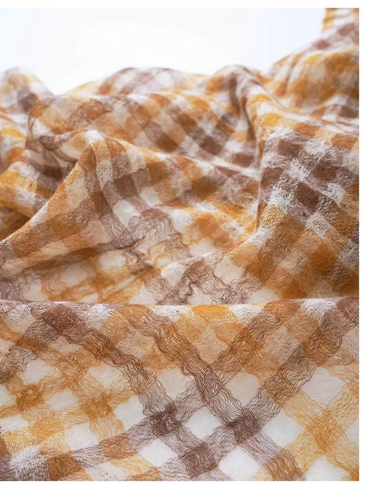 soft woven cashmere scarf warm yellow tones,Soft pure cashmere oversized shawl with classic plaid design