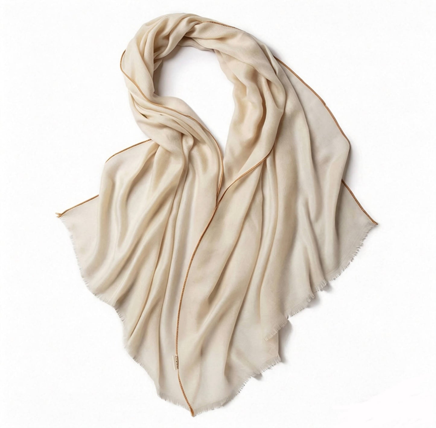 lightweight cashmere wrap with contrast edging herringbone weave beige shawl