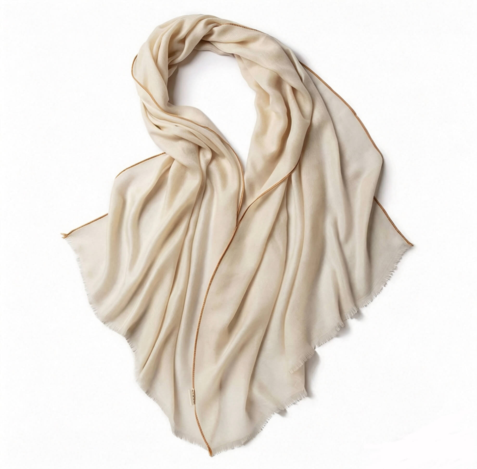 lightweight cashmere wrap with contrast edging herringbone weave beige shawl