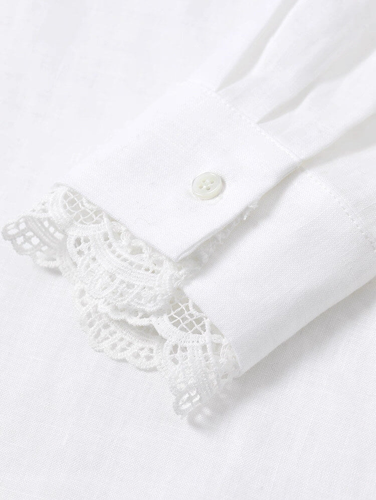 	white linen shirt with lace cuffs