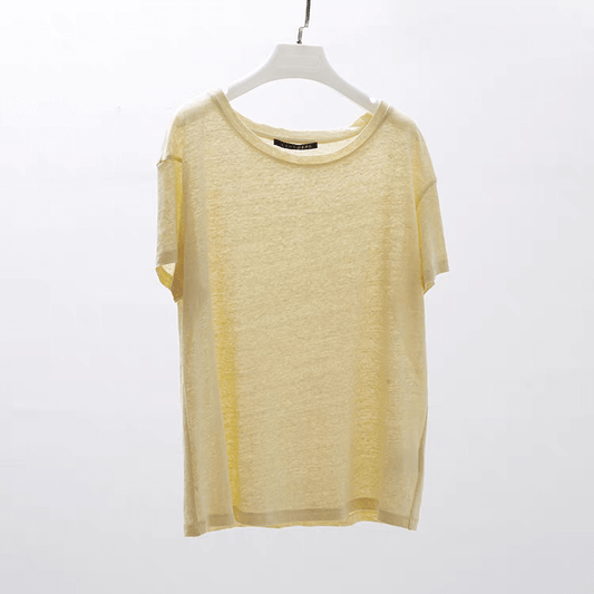 women's crew neck 100% linen T-shirts beige color