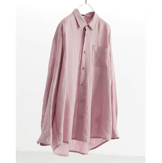 100% linen pink shirts for women