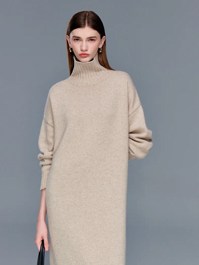 High-end women’s cashmere long dress minimalist clean lines