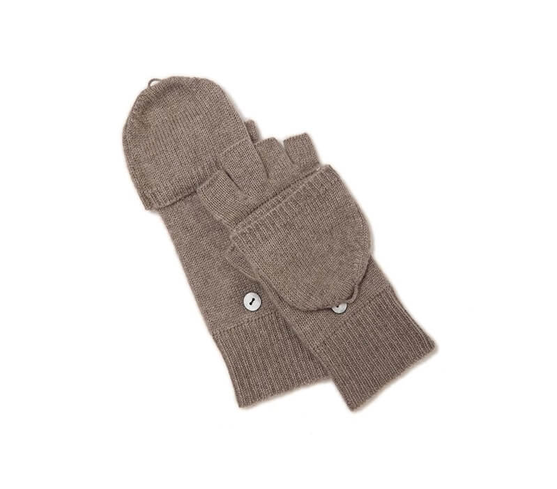 100% Cashmere Convertible Fingerless Gloves for Women in camel color 