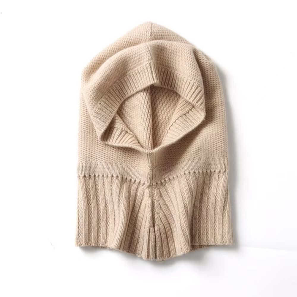 women cashmere hoodie scarf hats,	Luxury 100% cashmere balaclava in beige