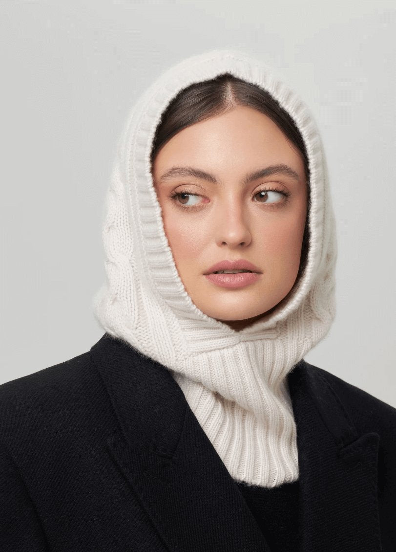 White unisex cashmere balaclava hood and neck warmer
