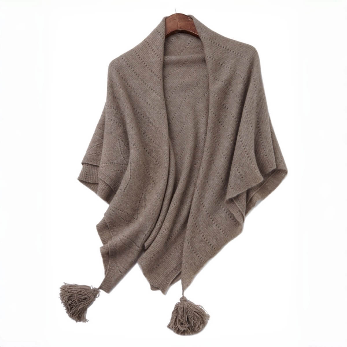 	Women’s cashmere openwork scarf with handcrafted fringe
Premium 100% cashmere square scarf 100×100 cm