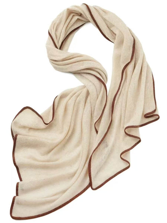 Luxury crystal cashmere scarf in light beige by VINCI Cashmere