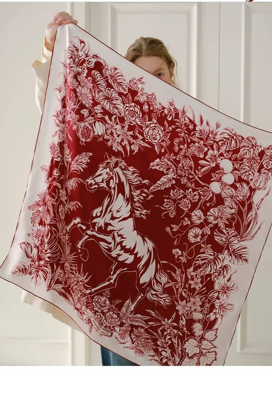 Luxury silk horse scarf Year of the Horse 90x90 square scarf in premium mulberry silk