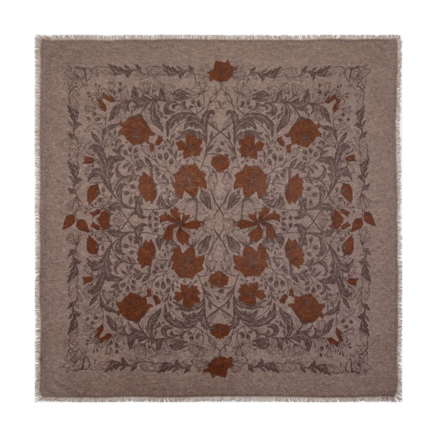 Women’s 100% cashmere printed square scarf in brown
