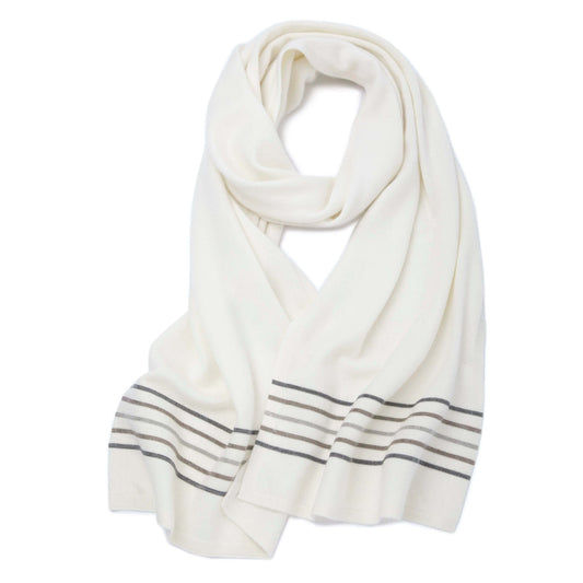 Luxury 100% cashmere scarf with hand beaded edges in elegant white color