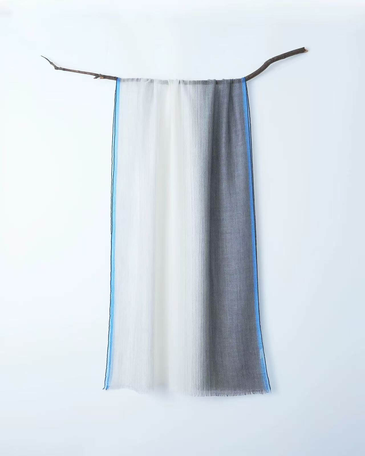	luxury cashmere scarf in cream to charcoal gradient