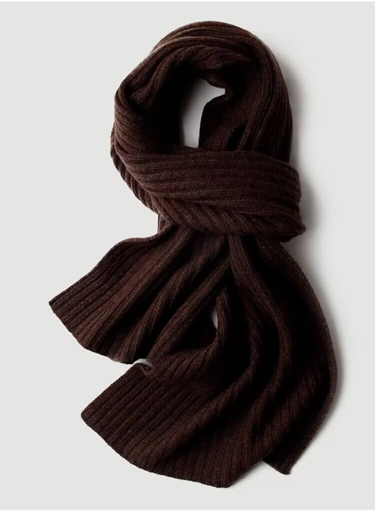Luxurious Unisex 100% Cashmere Rib-Knit Scarf in dark brown