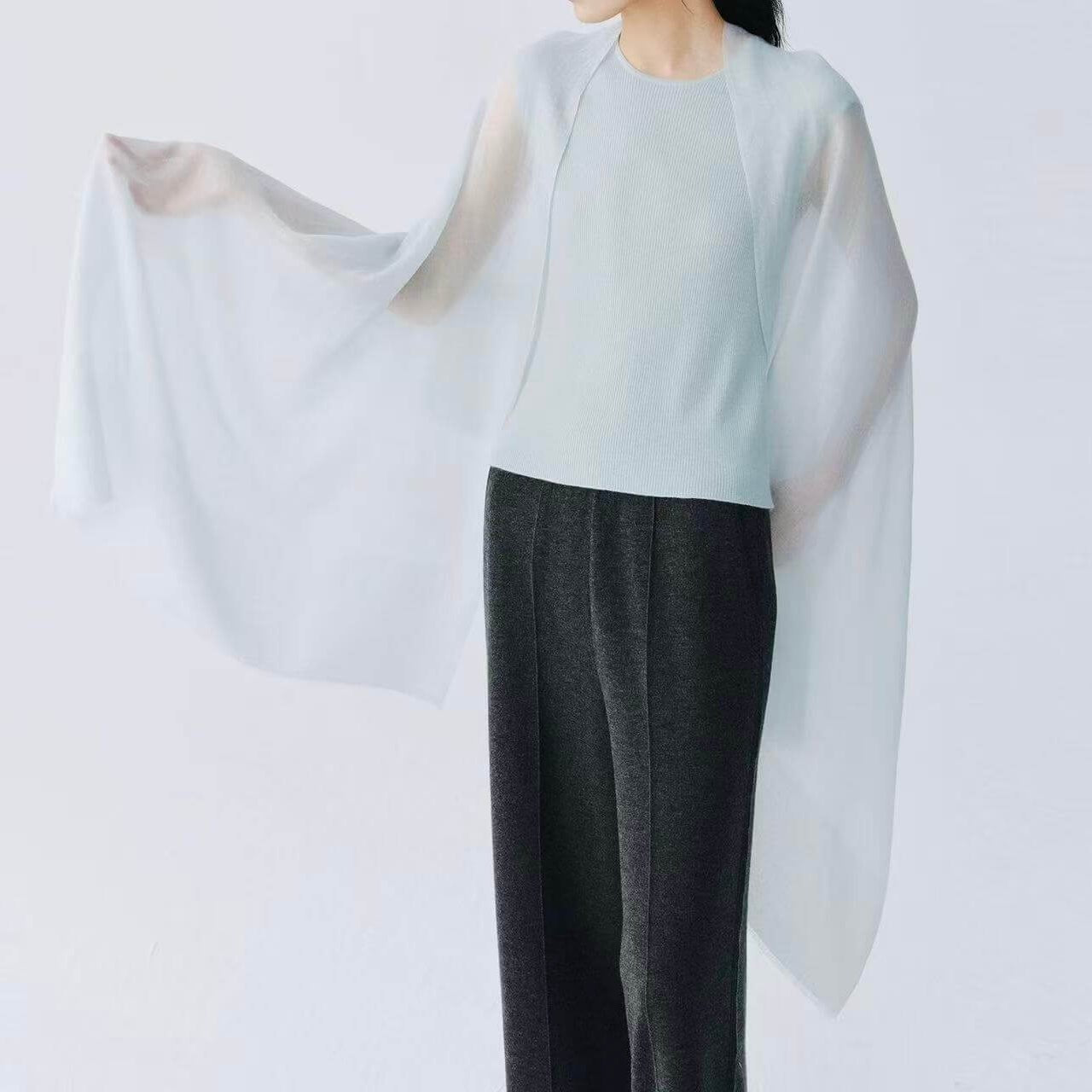 breathable woven cashmere wrap for travel outfit