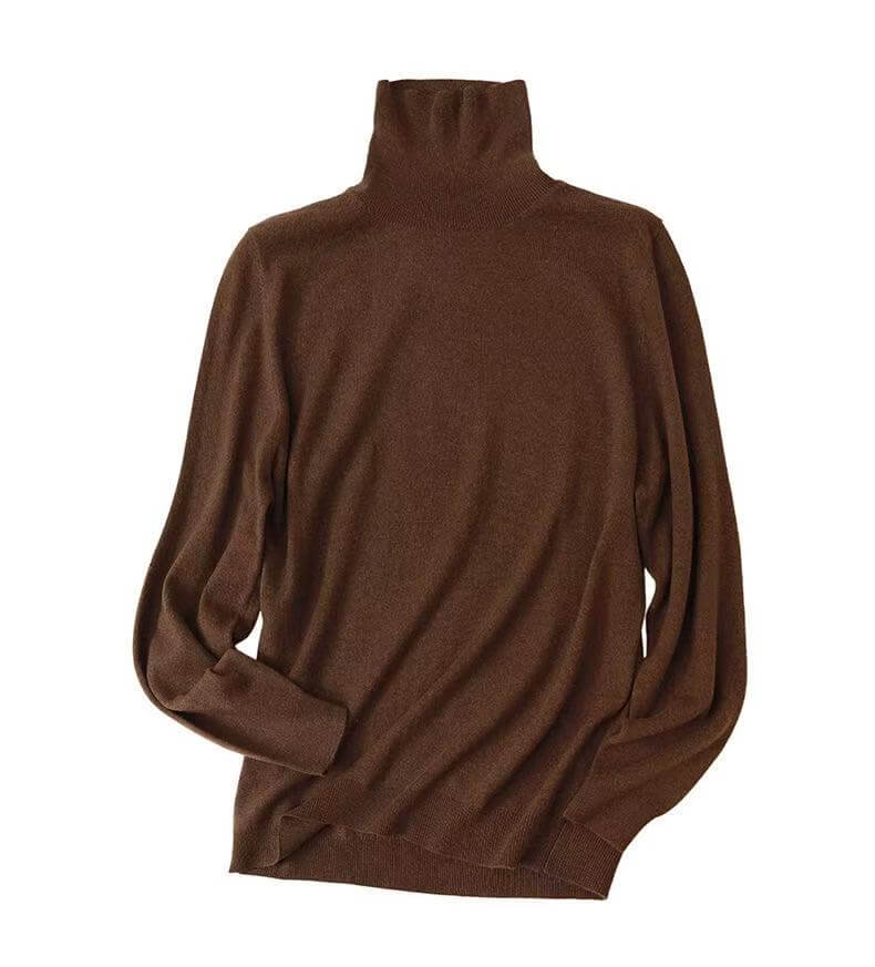 women’s 100% cashmere double turtleneck sweater slim fit,	minimalist cashmere knitwear women timeless essential